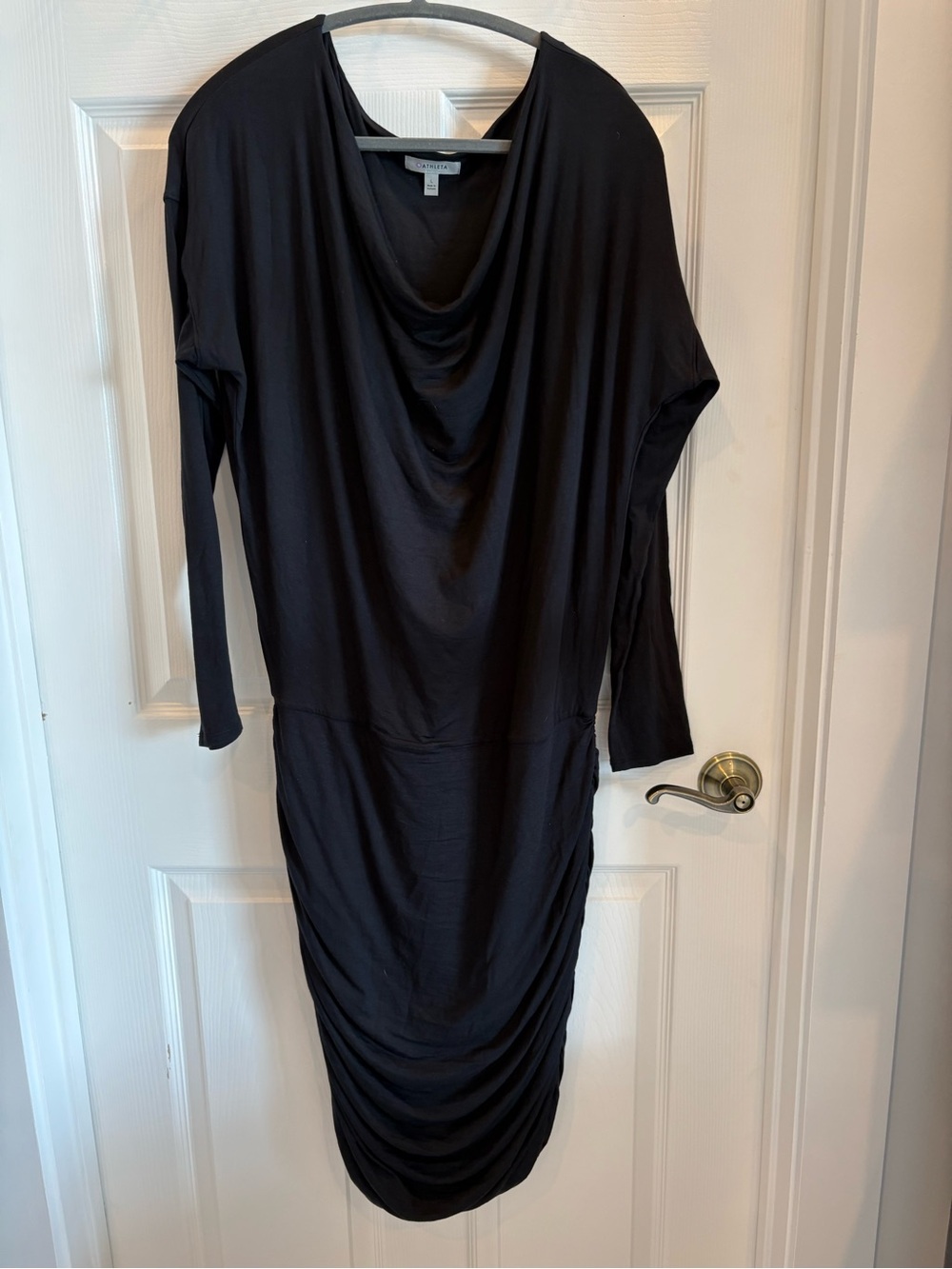 Athleta Black Long-Sleeve Draped Neck Dress